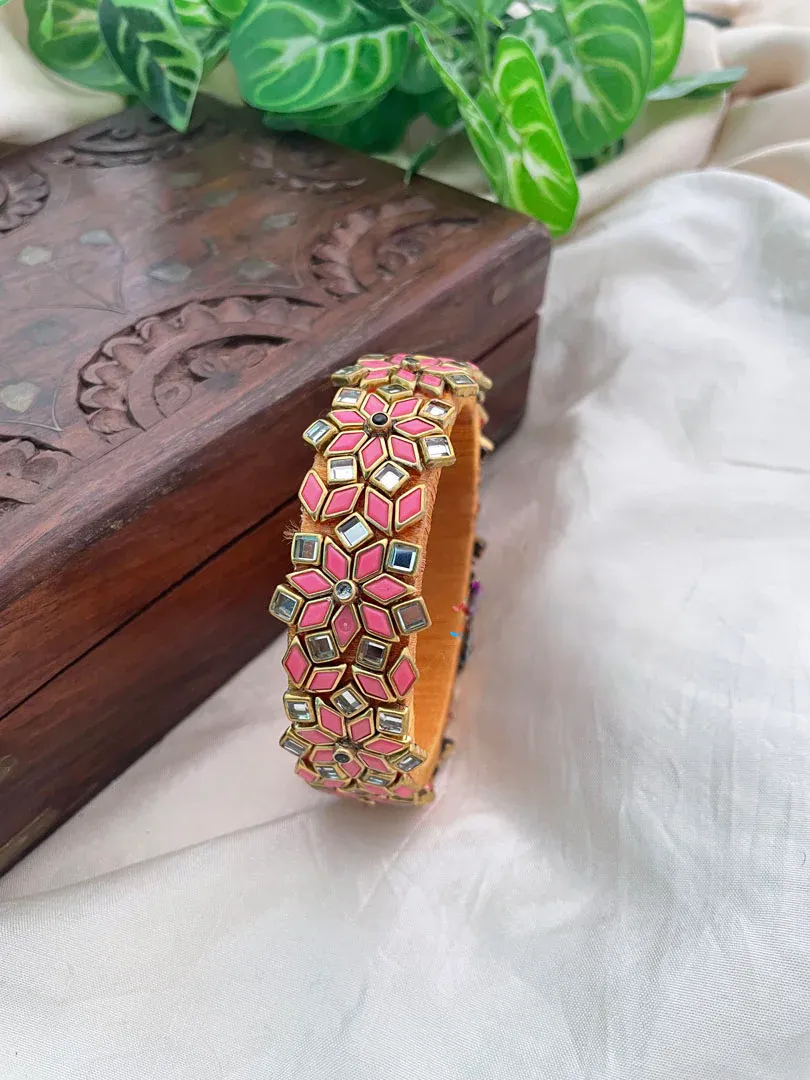 Rose Matt Silk Thread Kundan Kada Bangle